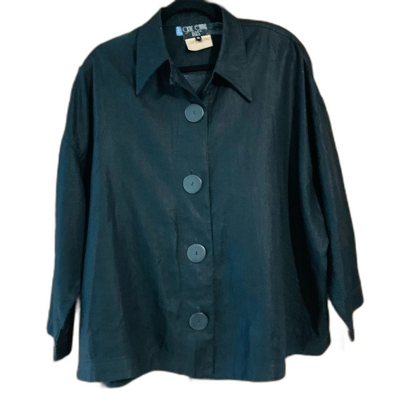 Vintage Gene Ewing Bis black linen swing coat size small - Picture 9 of 9